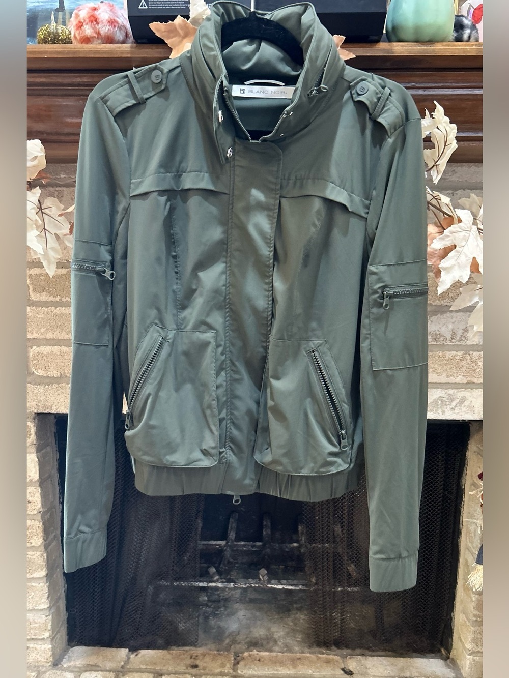 blanc noir Olive Lightweight Zip-Front Shirt Jacket EUC